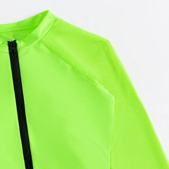 Drawstring long sleeve zip-up hollow out one piece swimwear