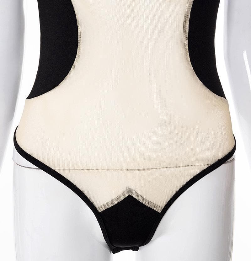 Durchsichtiger Bodysuit aus Mesh-Patchwork