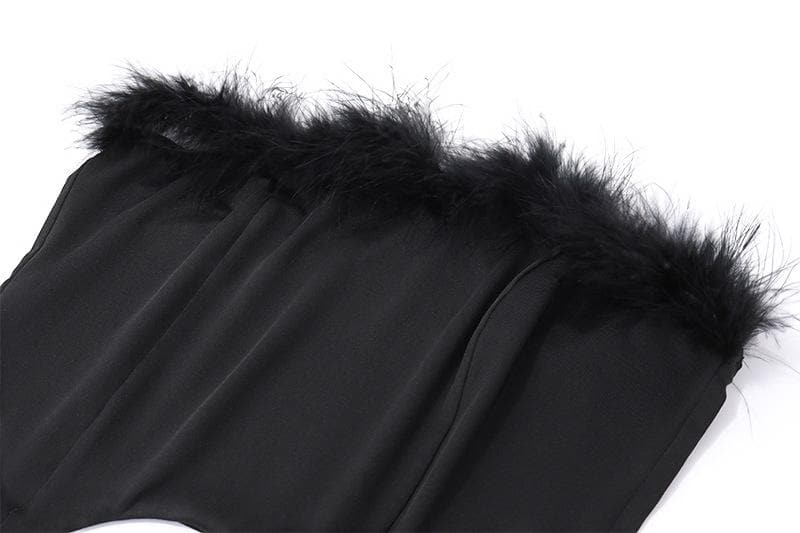 Feather solid backless tube mini skirt set