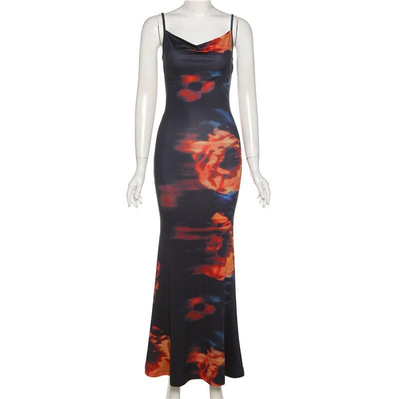 Cowl neck print cami maxi dress