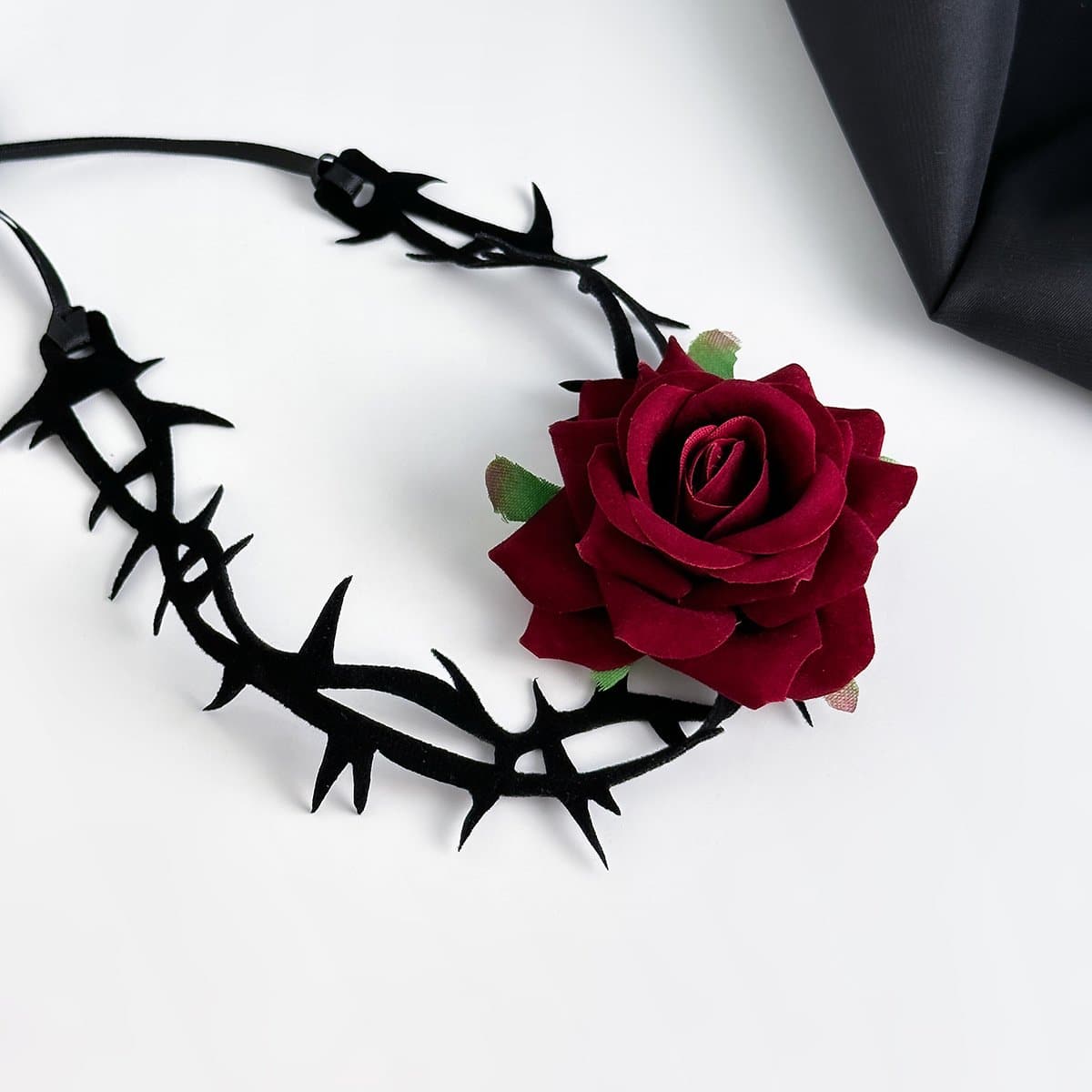 Rose applique self tie choker necklace