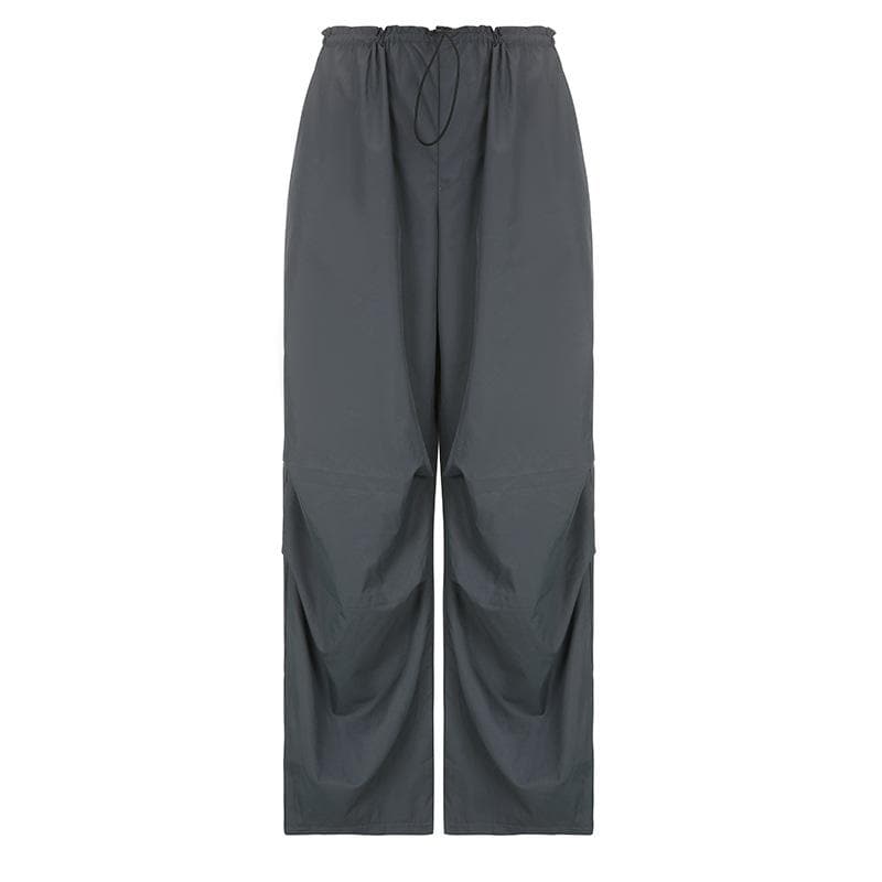 Pantalón cargo de pierna ancha con bolsillo y cordón ajustable de talle alto 