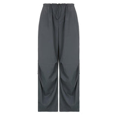 Pantalón cargo de pierna ancha con bolsillo y cordón ajustable de talle alto 