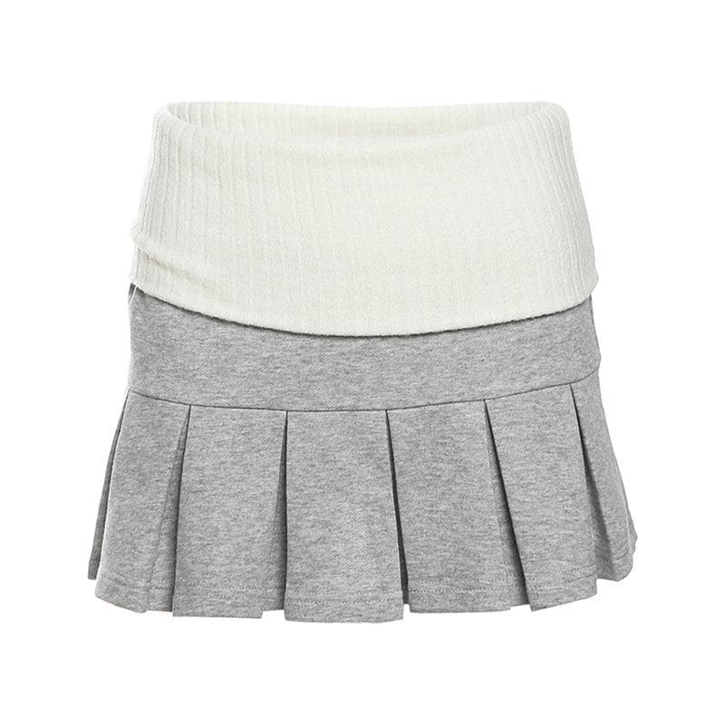 Contrast knitted pleated patchwork low rise mini skirt