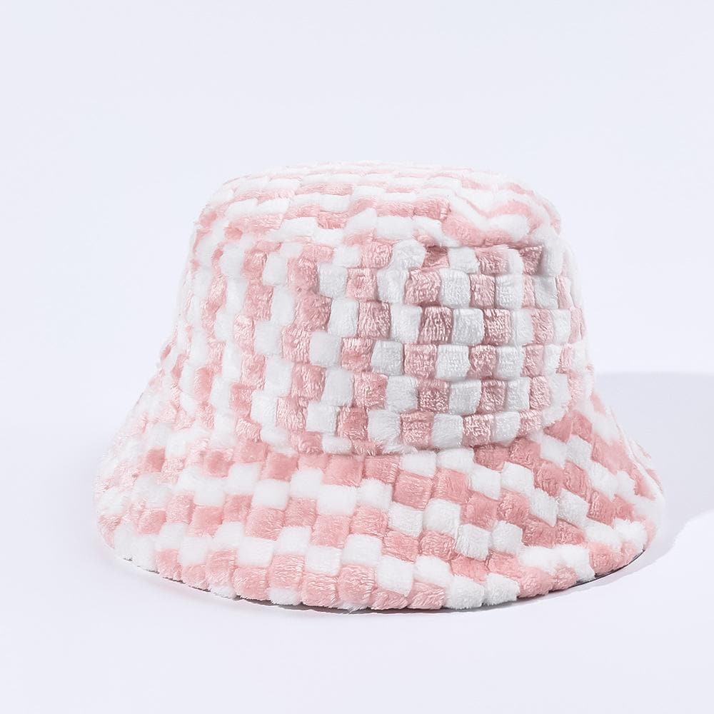 Plaid contrast fluffy fisherman bucket hat