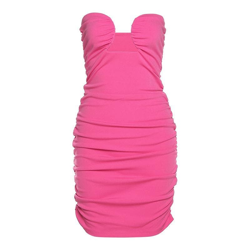 Hollow out ruched solid tube dress