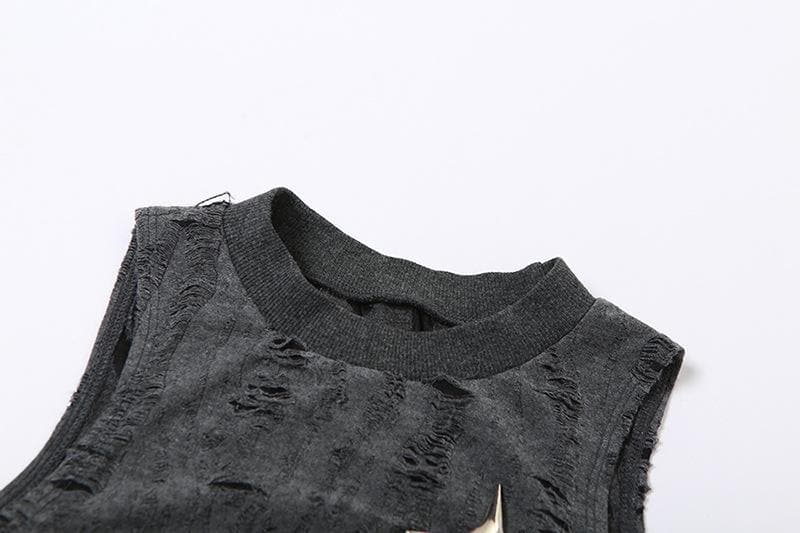 Sleeveless textured star applique hollow out solid crop top