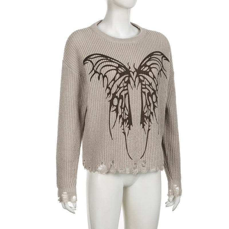 Blusa de manga larga con estampado de mariposa de crochet calado 