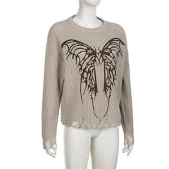 Blusa de manga larga con estampado de mariposa de crochet calado 