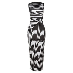 Striped contrast sleeveless round neck maxi dress