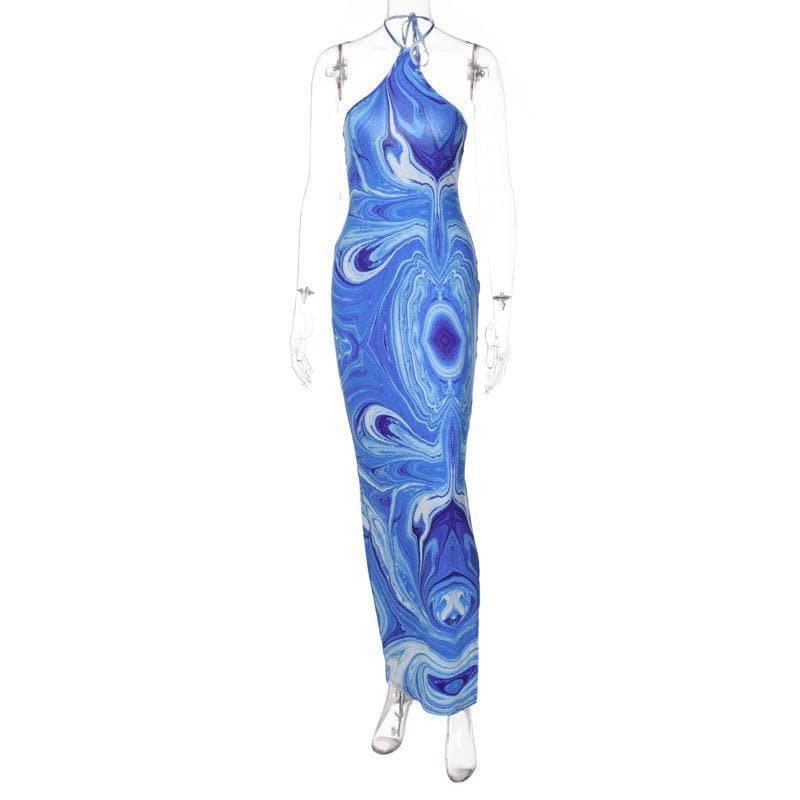 Halter tie back slit tie dye maxi dress