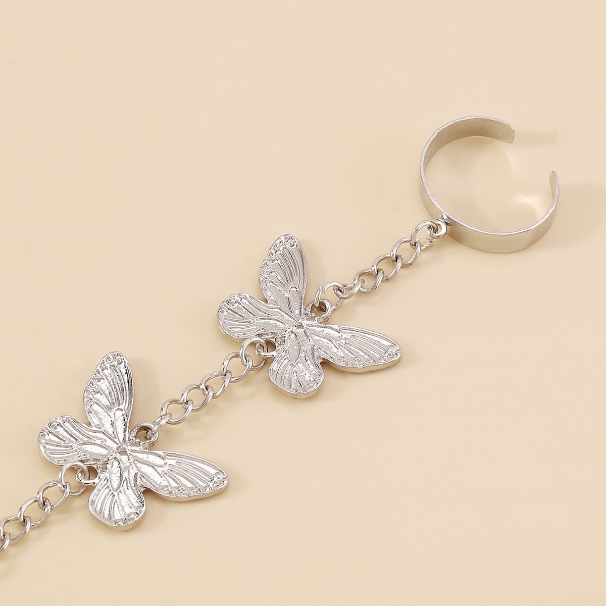 Butterfly pendant chain ring bracelet