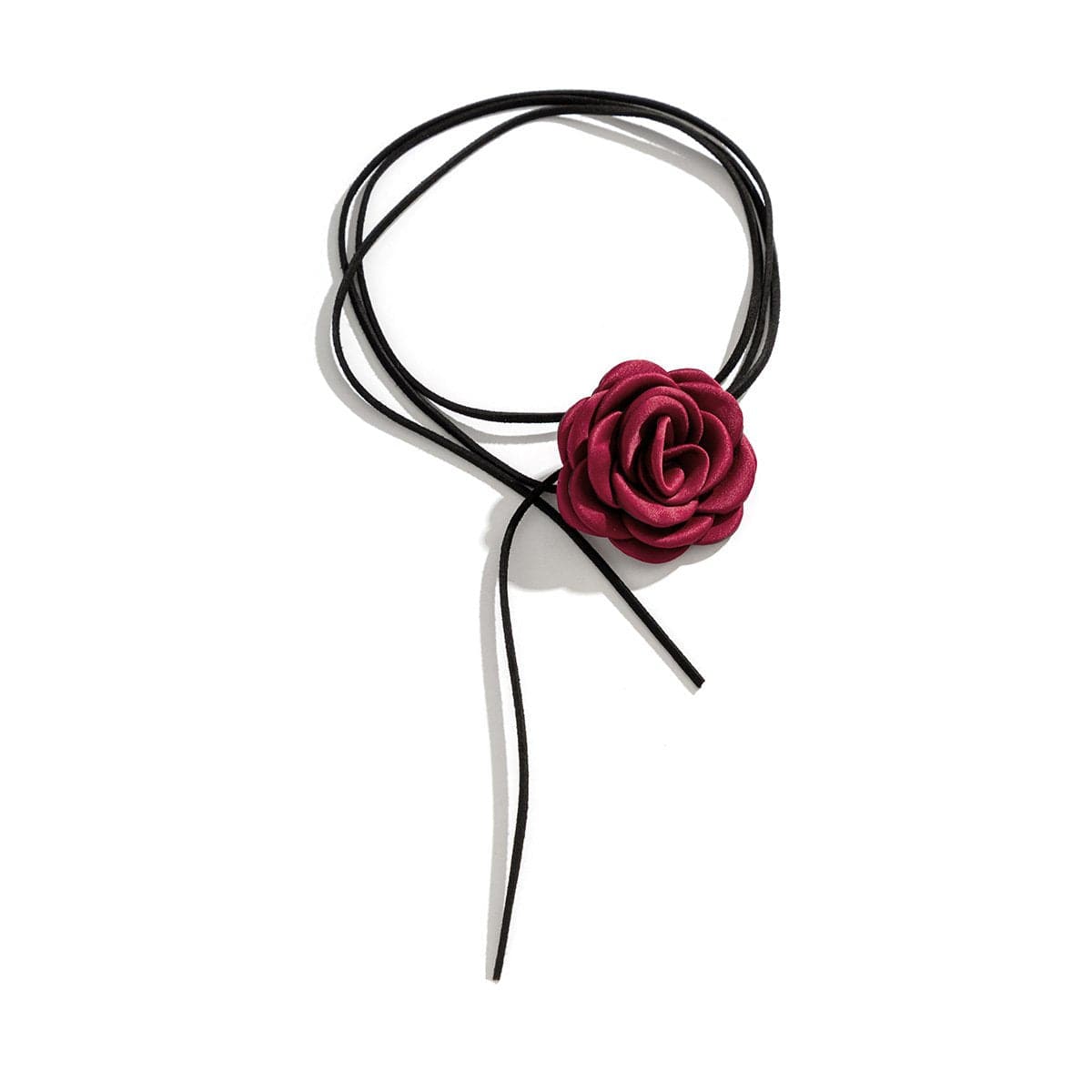 Rose applique contrast self tie choker necklace