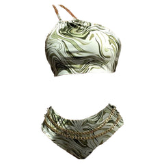 Bikini-Bademode mit kontrastierender One-Shoulder-Metallkette