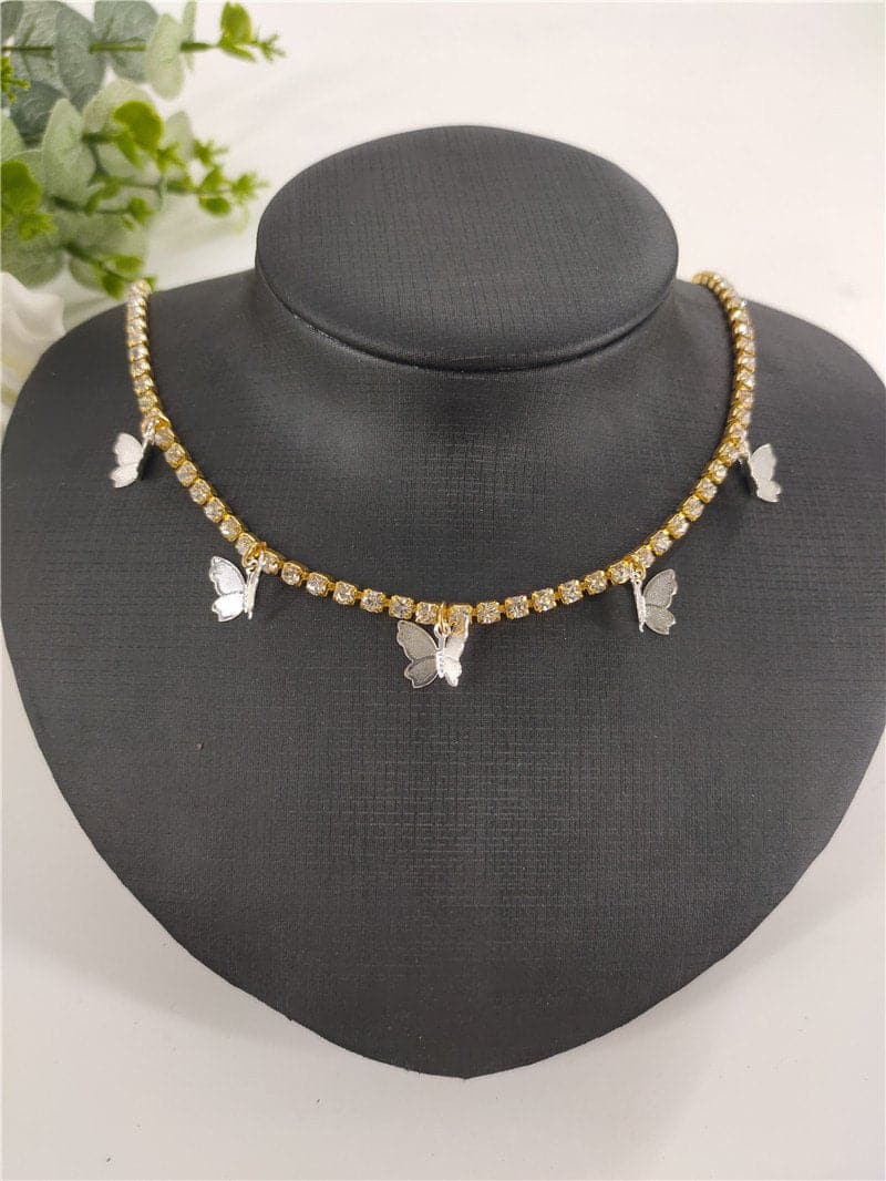 Rhinestone butterfly pendant necklace