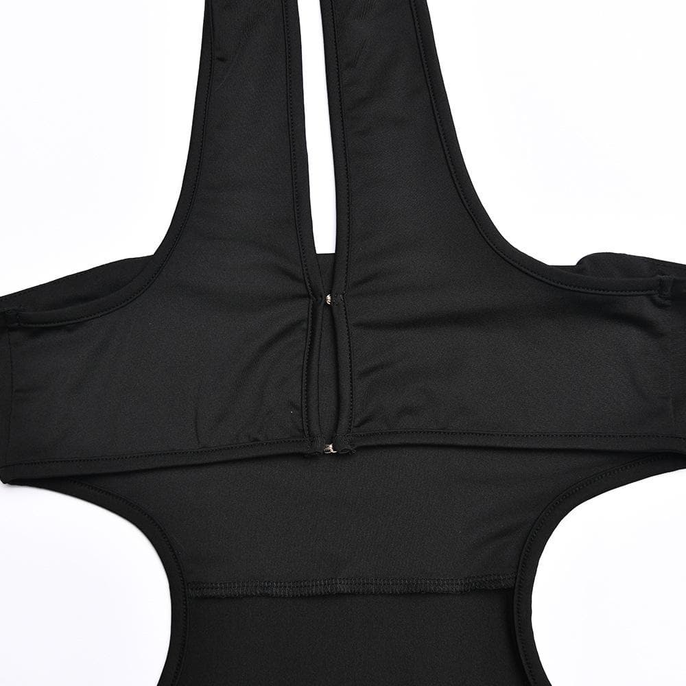 Ärmelloses, einfarbiges, ausgehöhltes Neckholder-Maxikleid mit rückenfreien Handschuhen