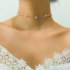 Flower beaded choker necklace