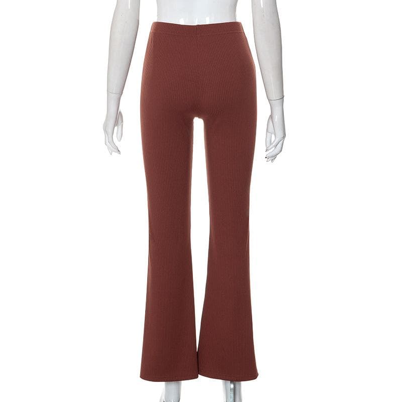 Ribbed solid high rise flared pant