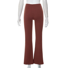 Ribbed solid high rise flared pant