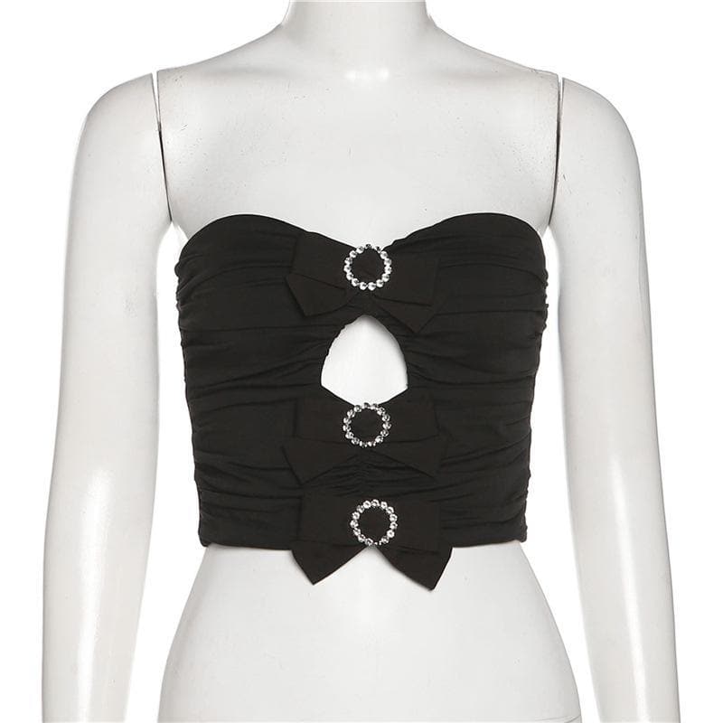 Hollow out bowknot tube top