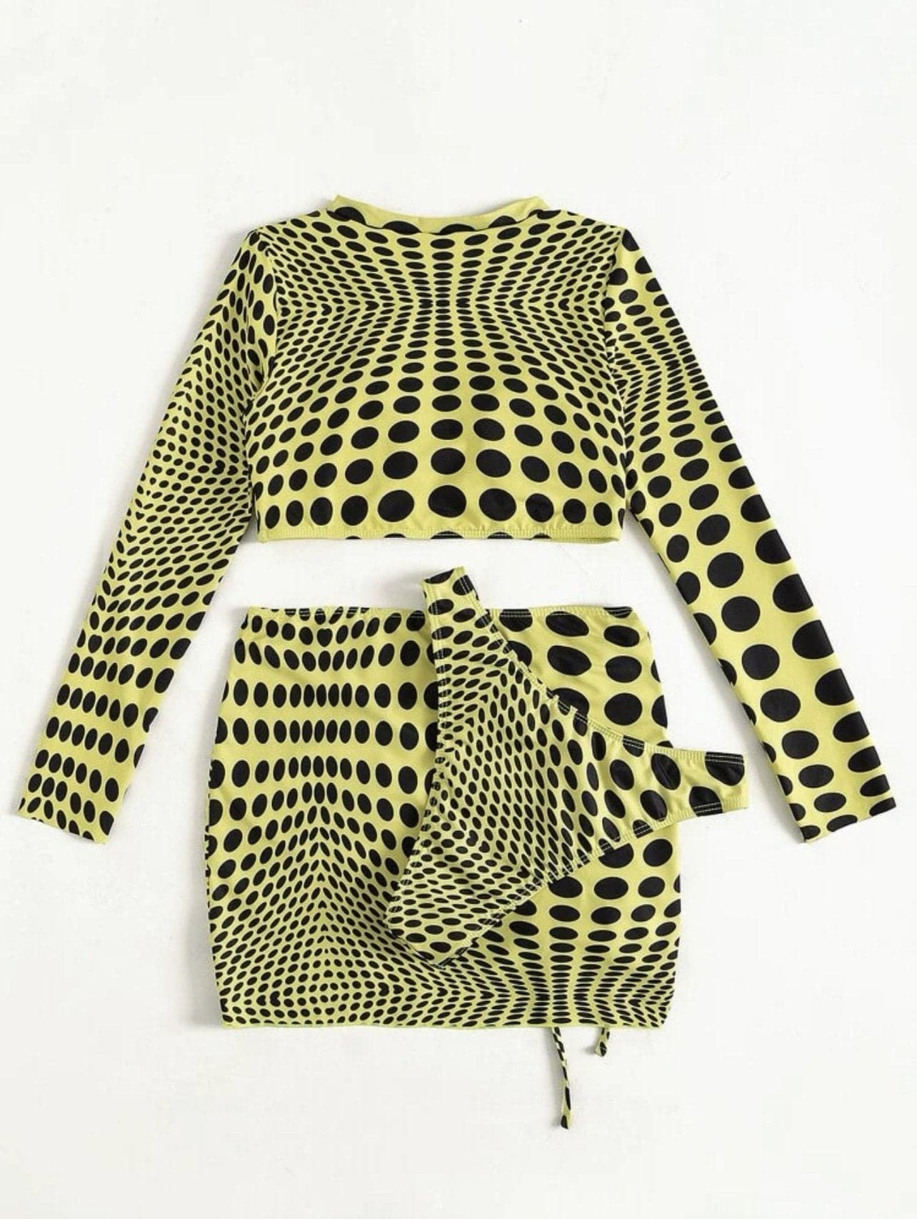 Polka dot contrast long sleeve drawstring 3 piece swimwear