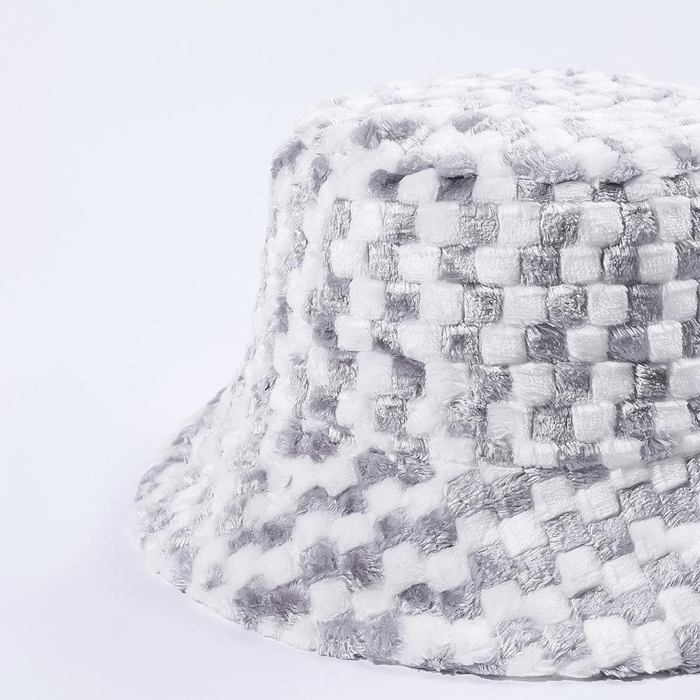 Plaid contrast fluffy fisherman bucket hat