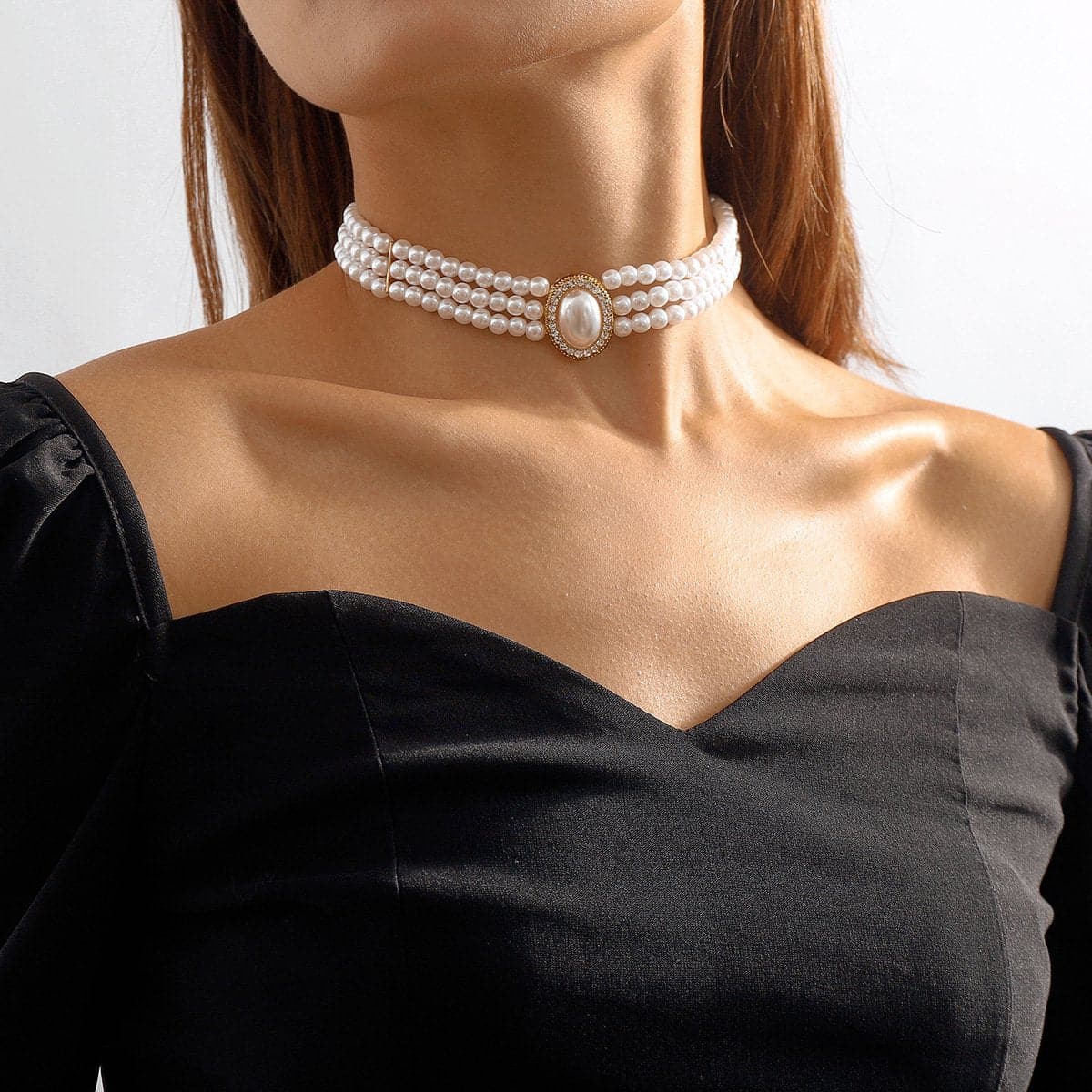 Pearl beaded layered choker necklace