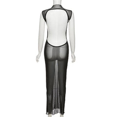 Vestido midi sin mangas de malla transparente lisa con espalda descubierta 
