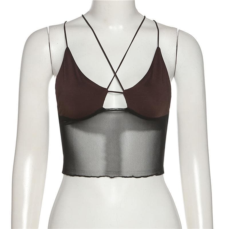 Cross front cami mesh crop top - Final Sale