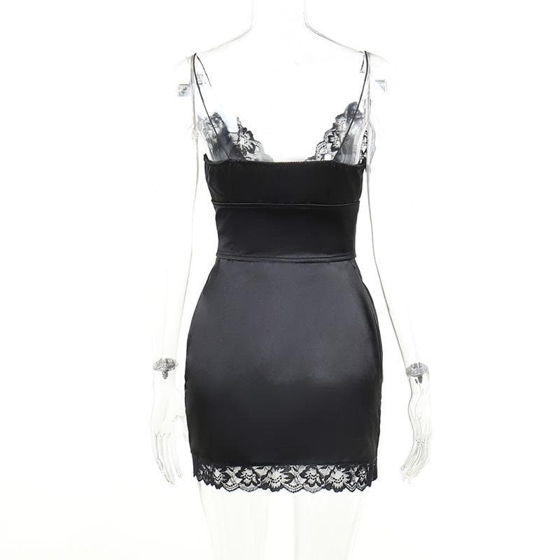 Lace hem solid v neck lace up corset sleeveless mini dress