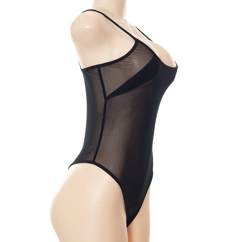 Tief ausgeschnittener Camisole-Bodysuit aus Netzstoff