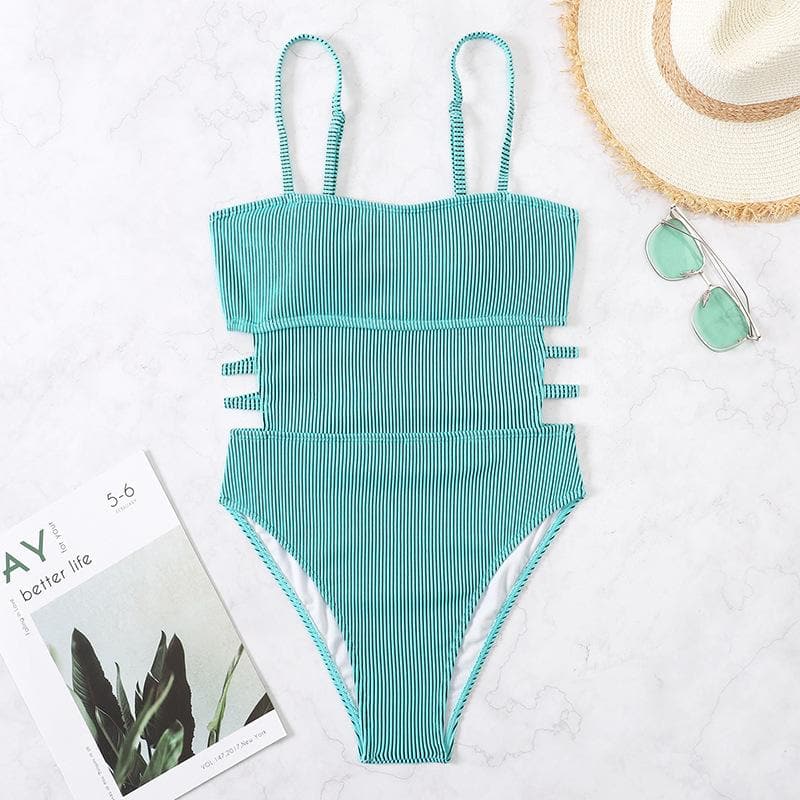 Padded hollow out solid cami one piece swimwear