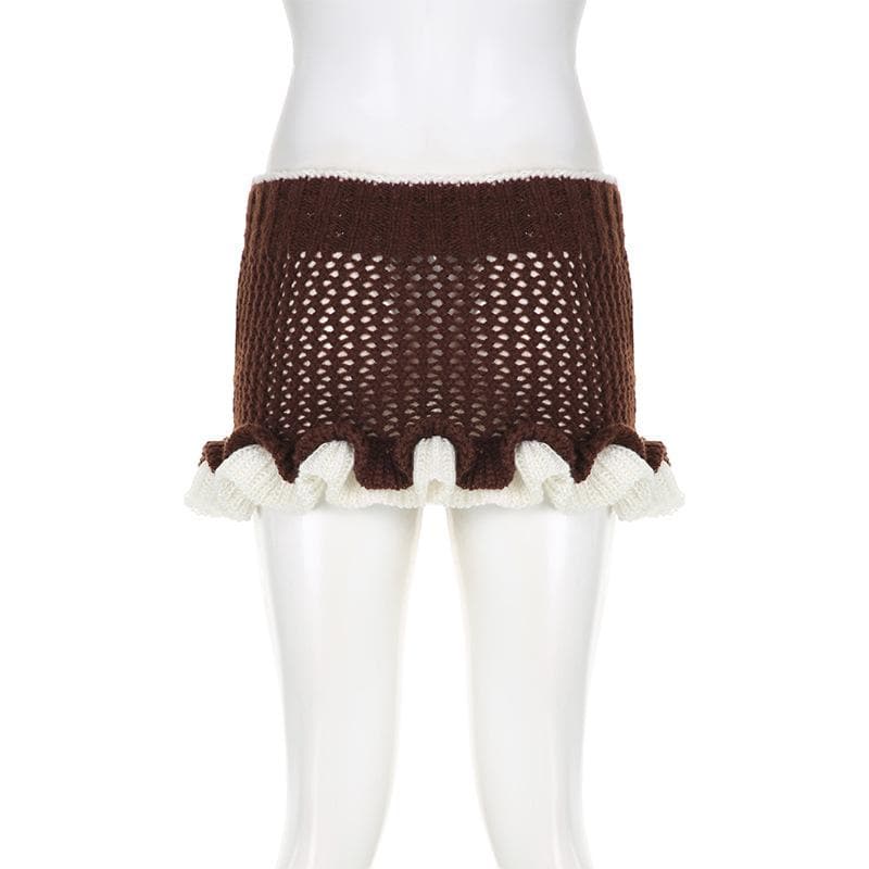 Ruffle contrast crochet low rise mini skirt