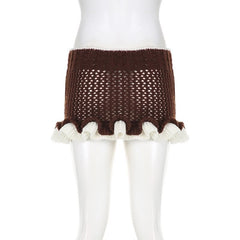 Ruffle contrast crochet low rise mini skirt