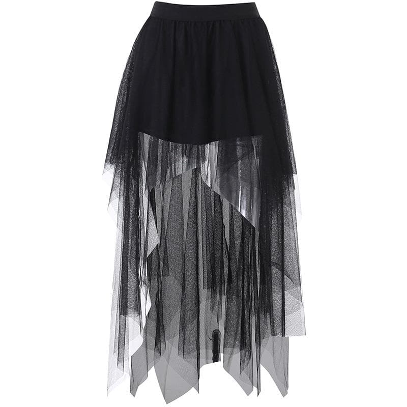 Mesh irregular solid ruched midi skirt