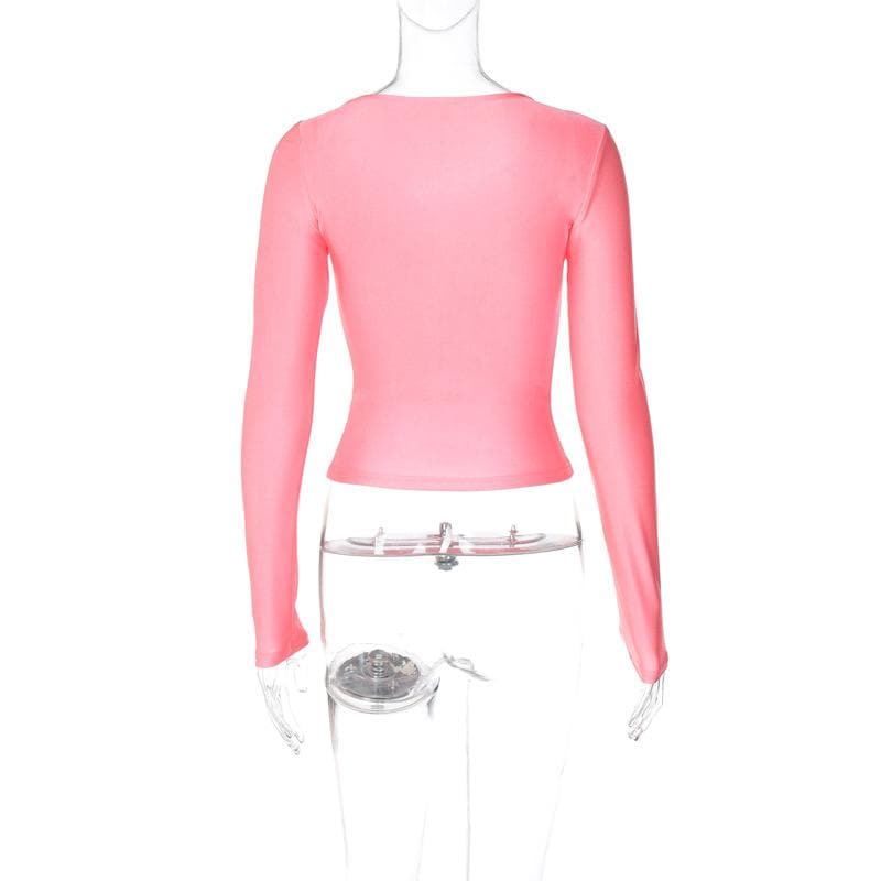 Long sleeve solid hollow out crop top