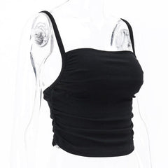 Rückenfreies, geripptes Camisole-Crop-Top mit quadratischem Ausschnitt und Rüschen