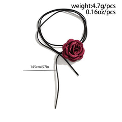 Rose applique contrast self tie choker necklace