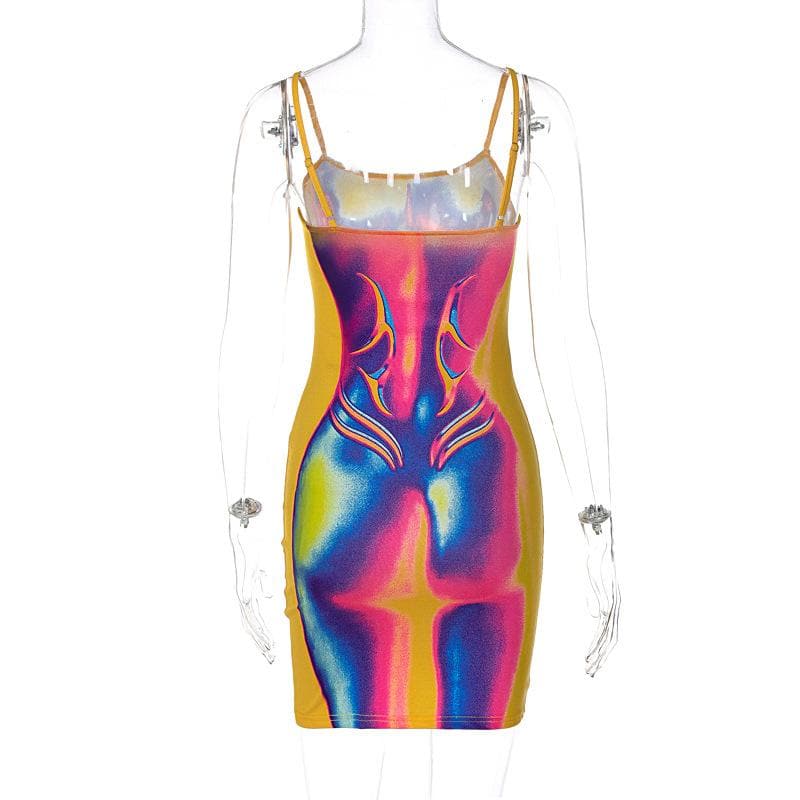 Rückenfreies Cami-Minikleid mit kontrastierendem Bodyprint