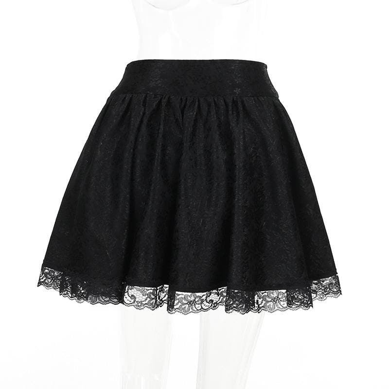 Button lace hem solid zip-up ruched mini skirt